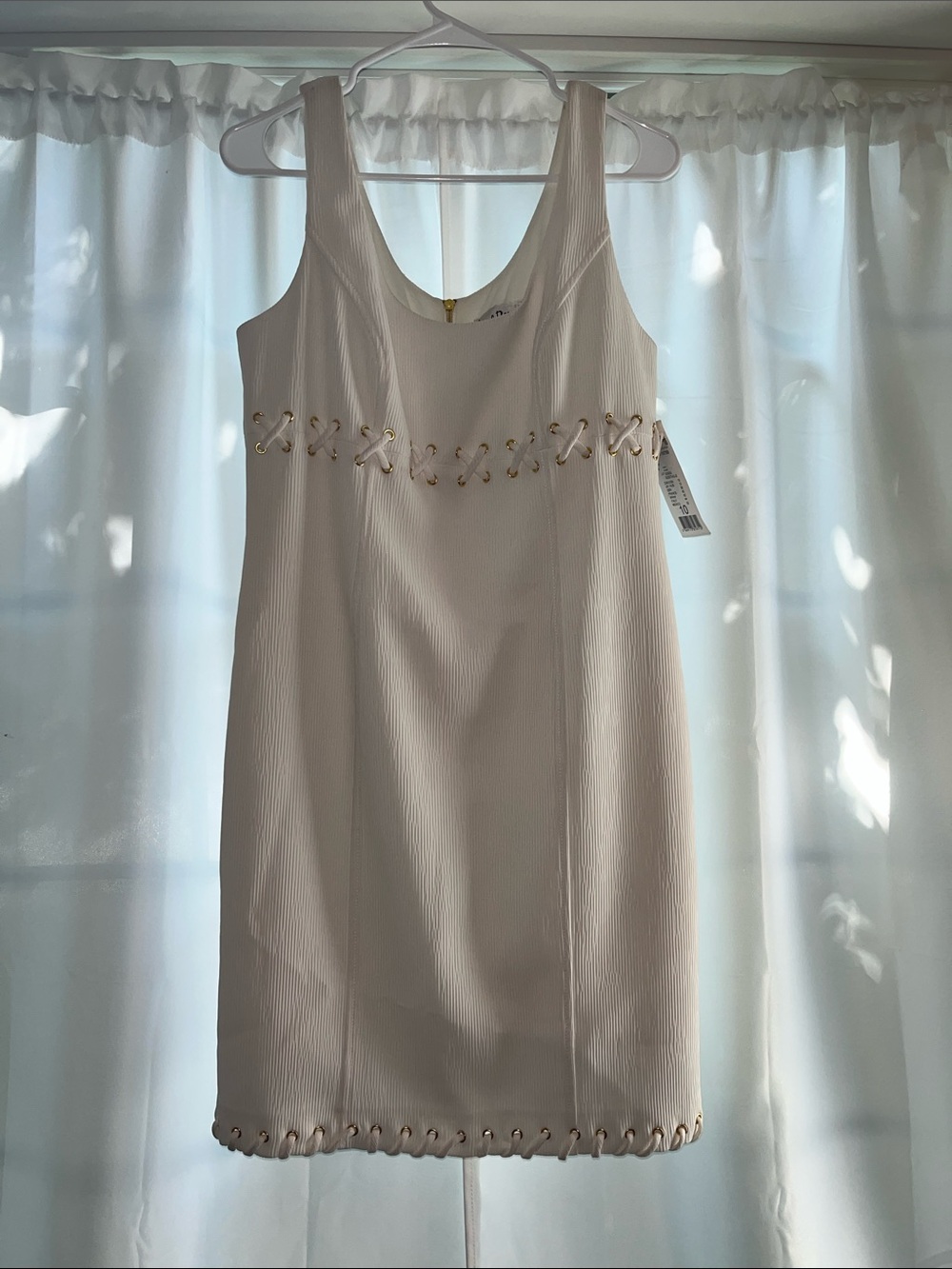 Joseph Ribkoff Cream Mini Dress with Gold Eyelet Lacing